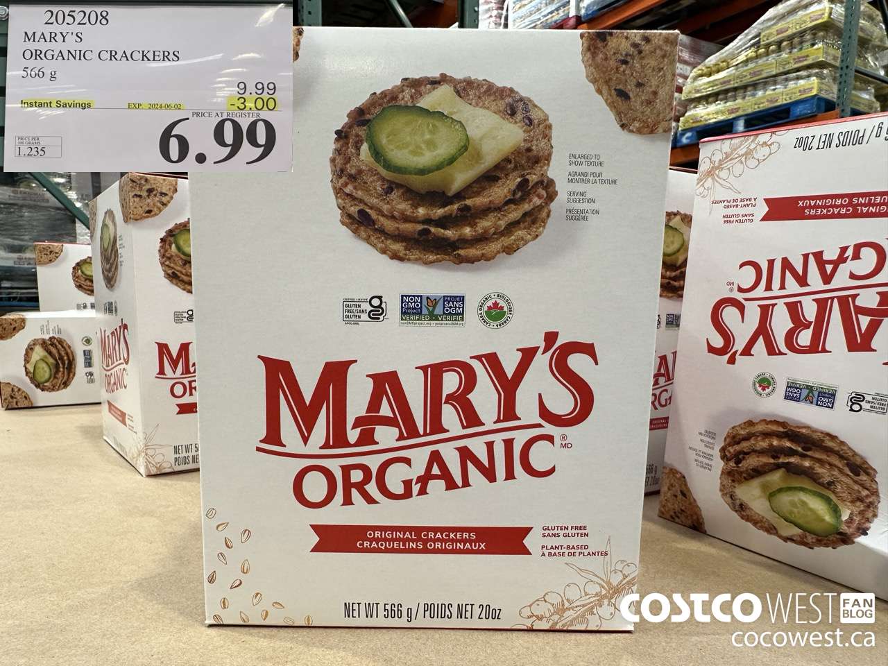 205208 MARY'S ORGANIC CRACKERS 566G ($3.00 INSTANT SAVINGS EXPIRES ON 2024-06-02) $6.99