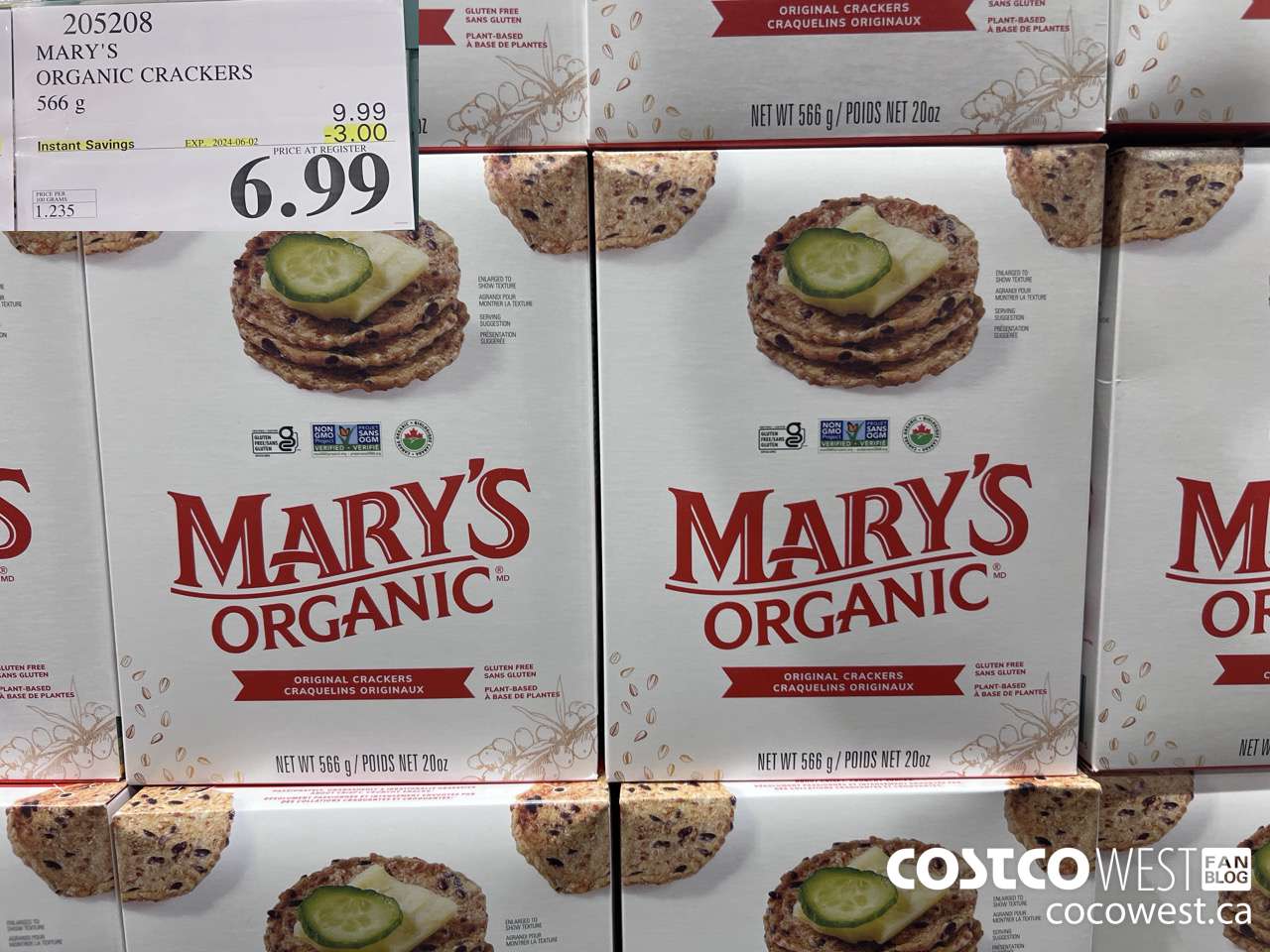 205208 MARY'S ORGANIC CRACKERS 566G ($3.00 INSTANT SAVINGS EXPIRES ON 2024-06-02) $6.99