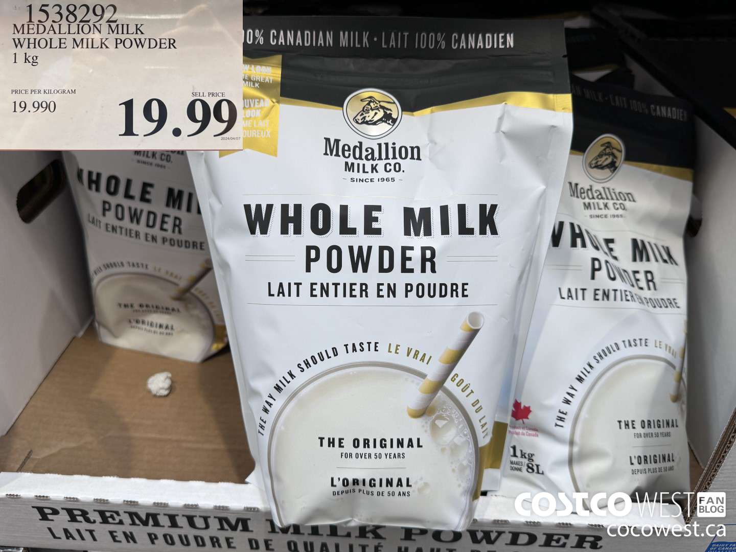 1538292 MEDALLION MILK WHOLE MILK POWDER 1 KG $19.99