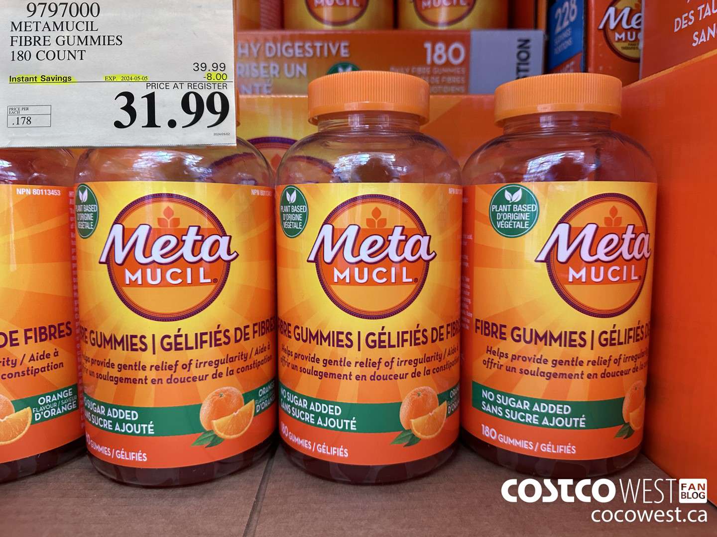 9797000 METAMUCIL FIBRE GUMMIES 180 COUNT ($8.00 INSTANT SAVINGS EXPIRES ON 2024-05-05) $31.99
