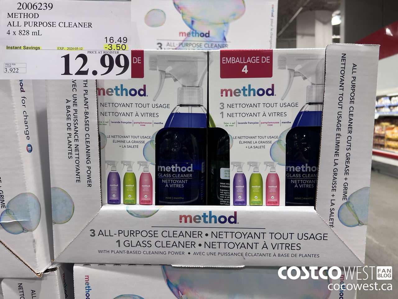 2006239 METHOD ALL PURPOSE CLEANER 4 x 828 mL ($3.50 INSTANT SAVINGS EXPIRES ON 2024-05-12) $12.99