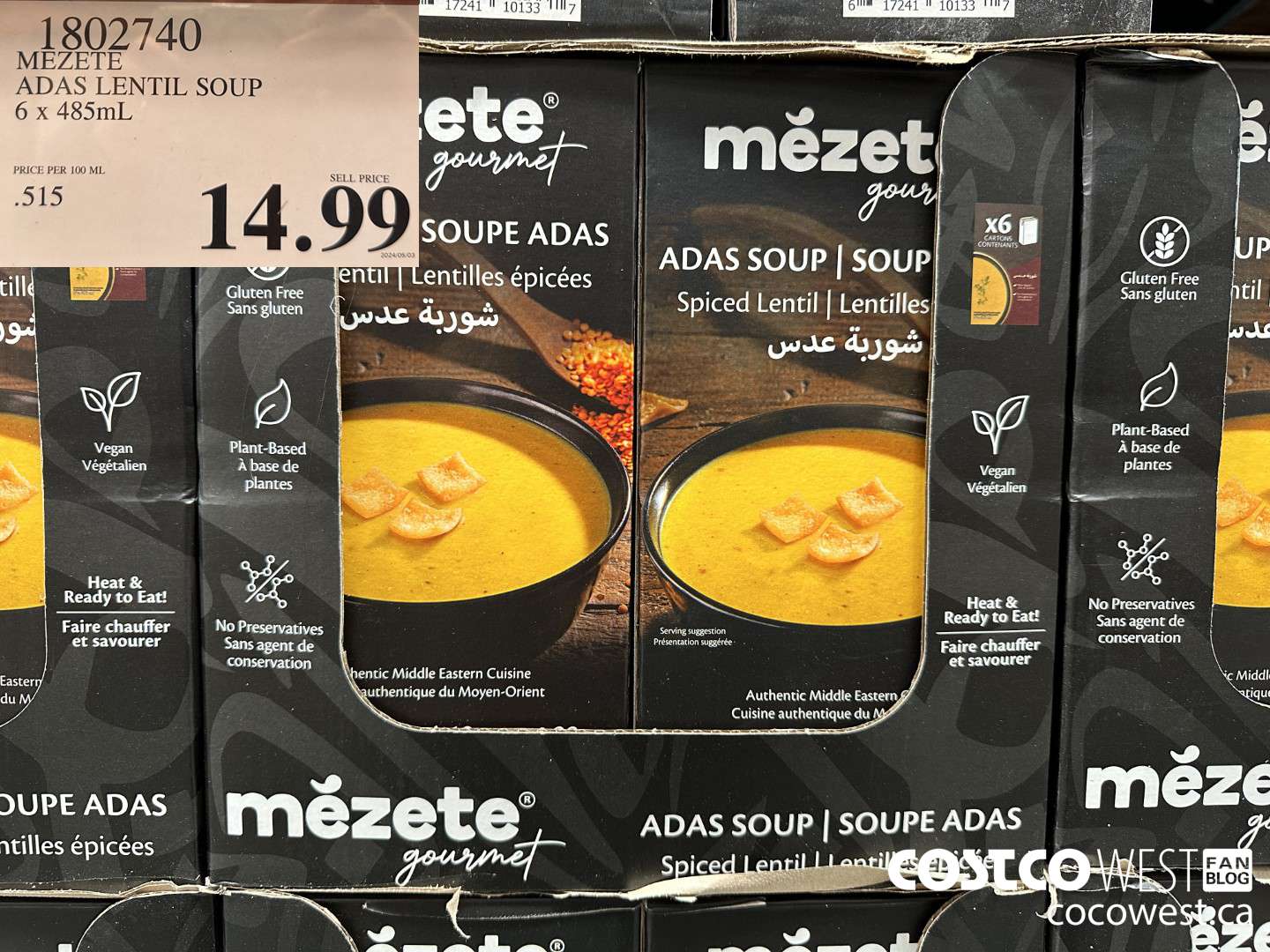1802740 MEZETE ADAS LENTIL SOUP 6 X 485ML $14.99