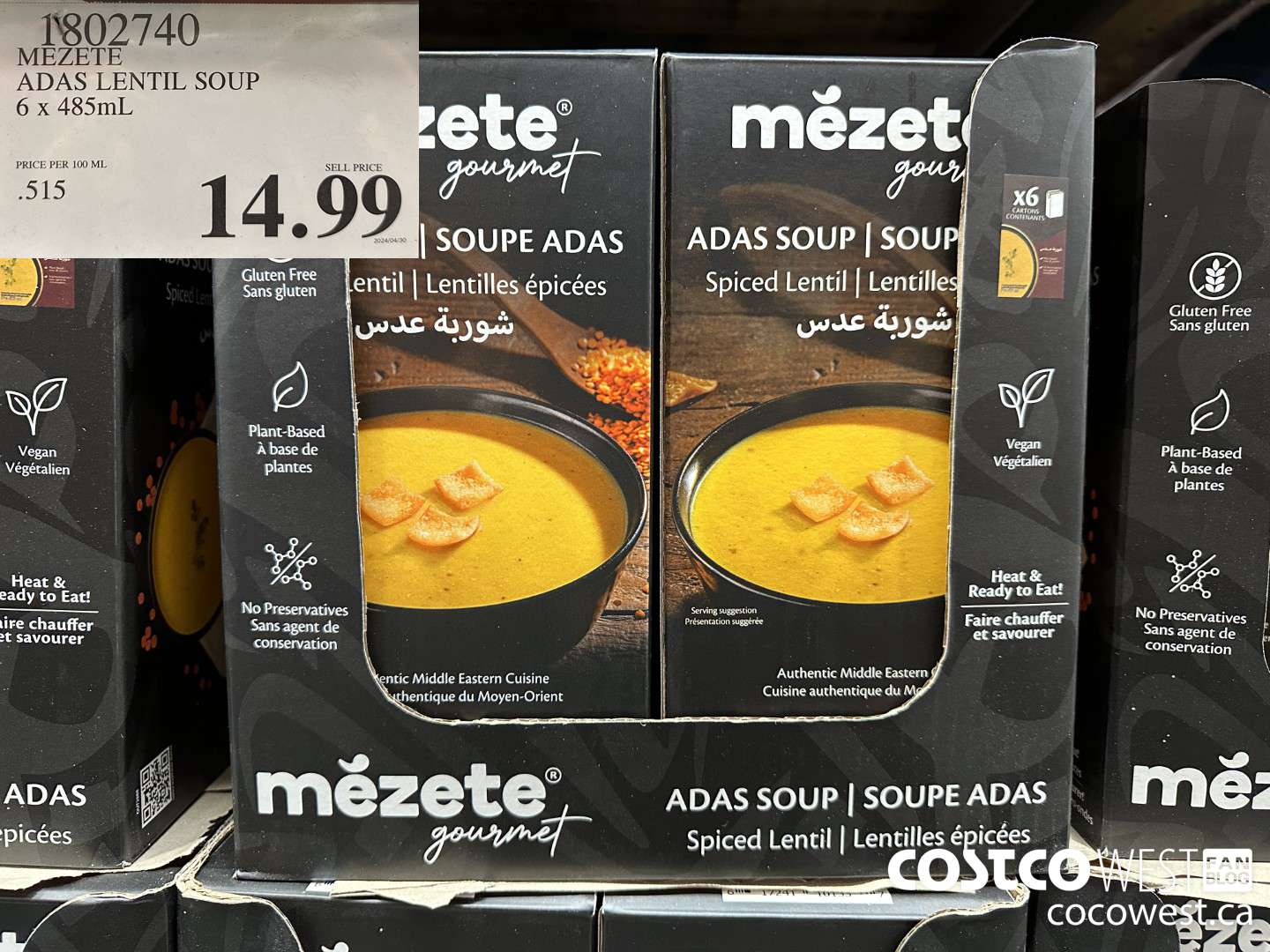 1802740 MEZETE ADAS LENTIL SOUP 6 X 485ML $14.99