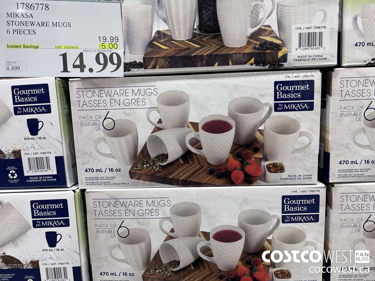 1786778 MIKASA STONEWARE MUGS 6 PIECES ($5.00 INSTANT SAVINGS EXPIRES ON 2024-06-02) $14.99