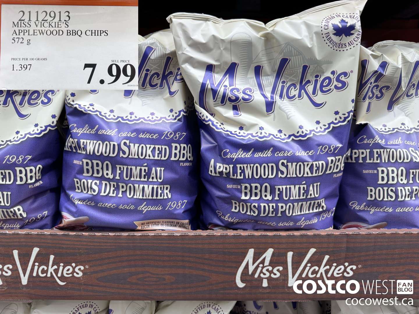 2112913 MISS VICKIE'S APPLEWOOD BBQ CHIPS 572G $7.99