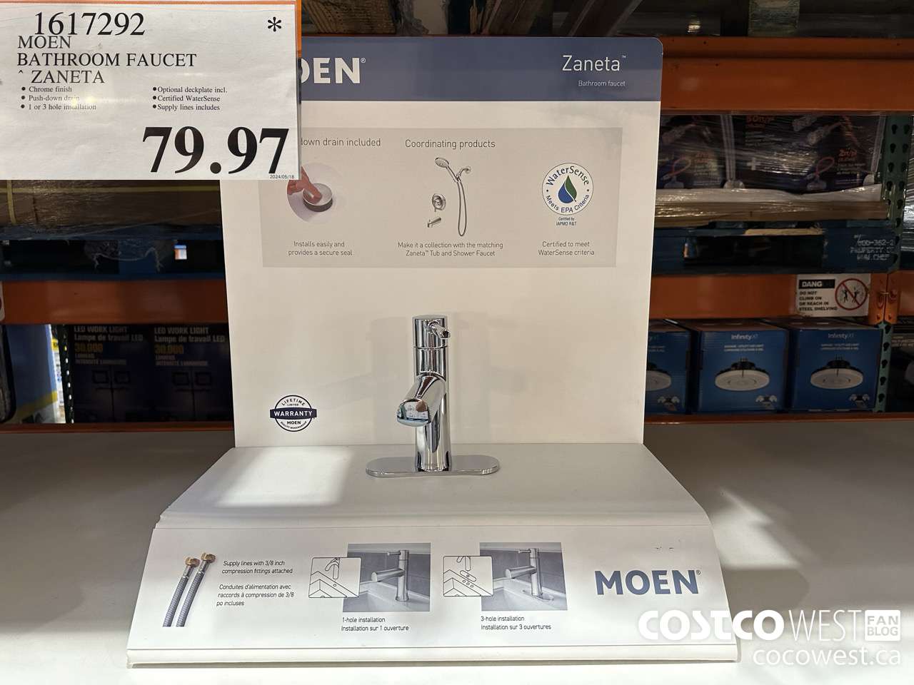 1617292 MOEN BATHROOM FAUCET ZANETA $79.97