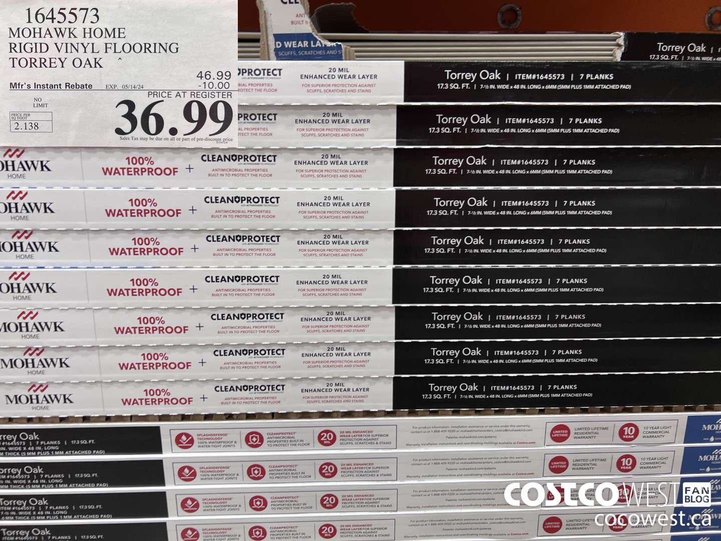 1645573 MOHAWK HOME RIGID VINYL FLOORING TORREY OAK ($10.00 INSTANT SAVINGS EXPIRES ON 2024-05-14) $36.99