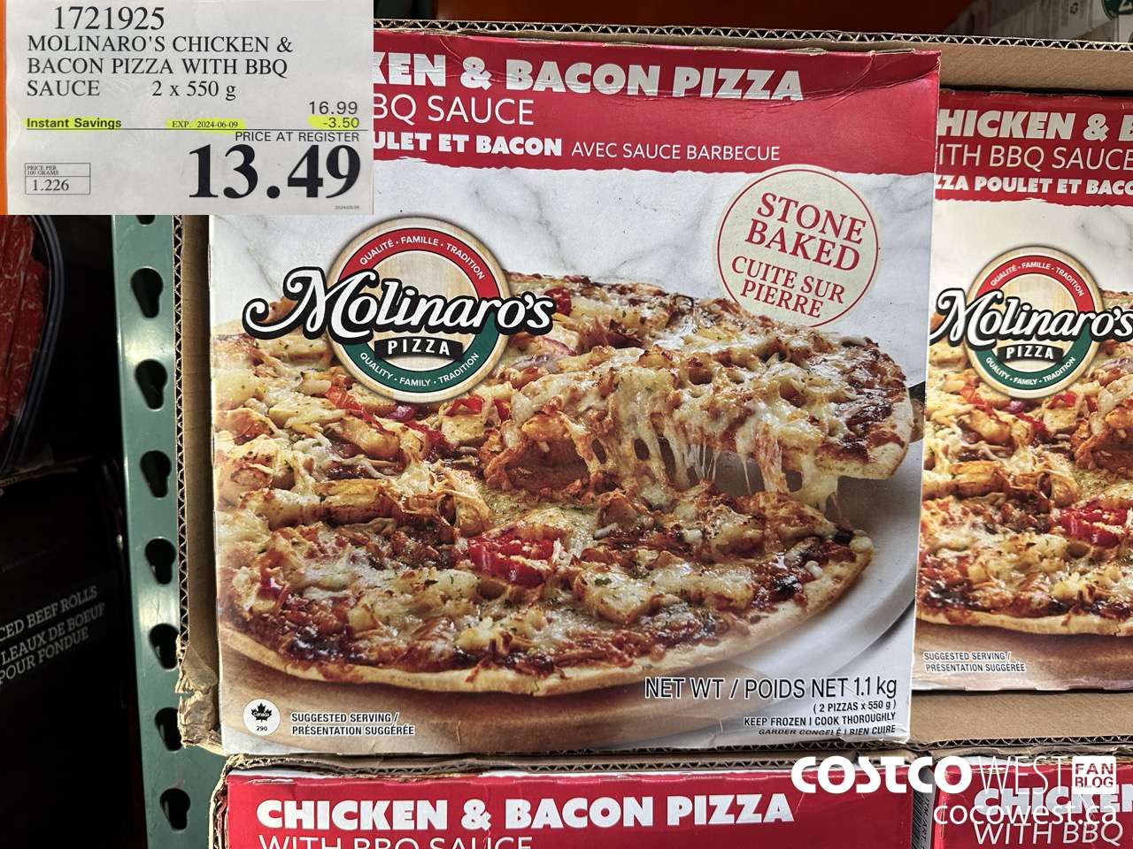 1721925 MOLINARO'S CHICKEN & BACON PIZZA WITH BBQ SAUCE 2x550g ($3.50 INSTANT SAVINGS EXPIRES ON 2024-06-09) $13.49