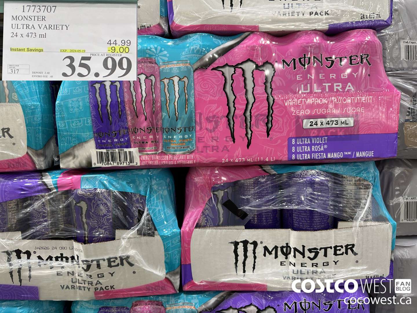 1773707 MONSTER ULTRA VARIETY 24 x 473 mL ($9.00 INSTANT SAVINGS EXPIRES ON 2024-05-19) $35.99