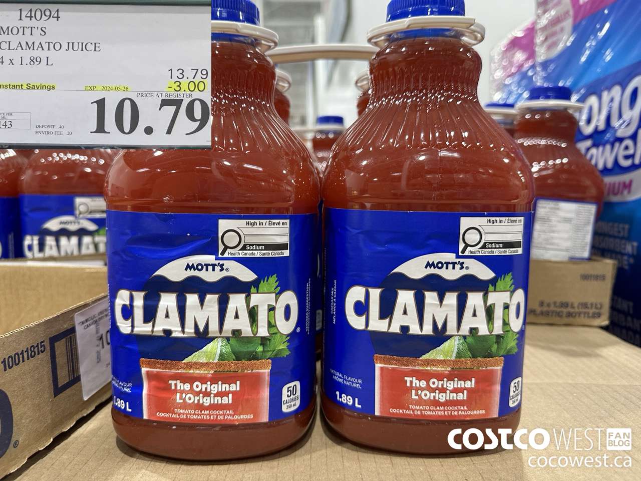 14094 MOTTS CLAMATO JUICE 4 X 1.89 L ($3.00 INSTANT SAVINGS EXPIRES ON 2024-05-26) $10.79