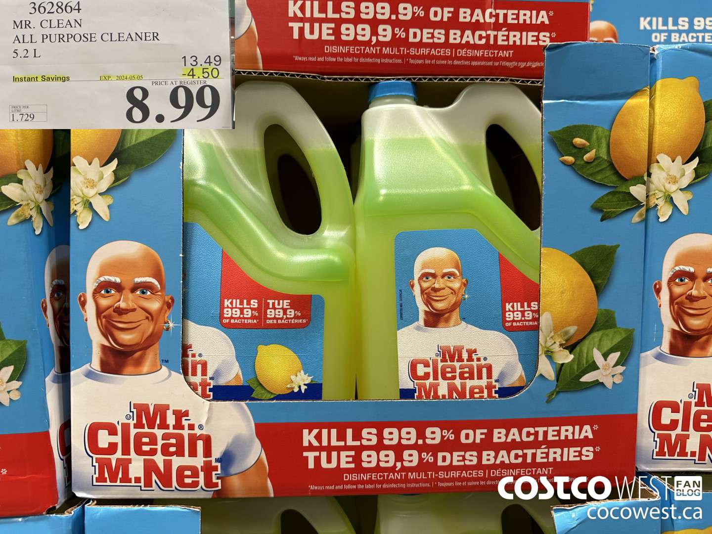 362864 MR. CLEAN ALL PURPOSE CLEANER 5.2 L ($4.50 INSTANT SAVINGS EXPIRES ON 2024-05-05) $8.99