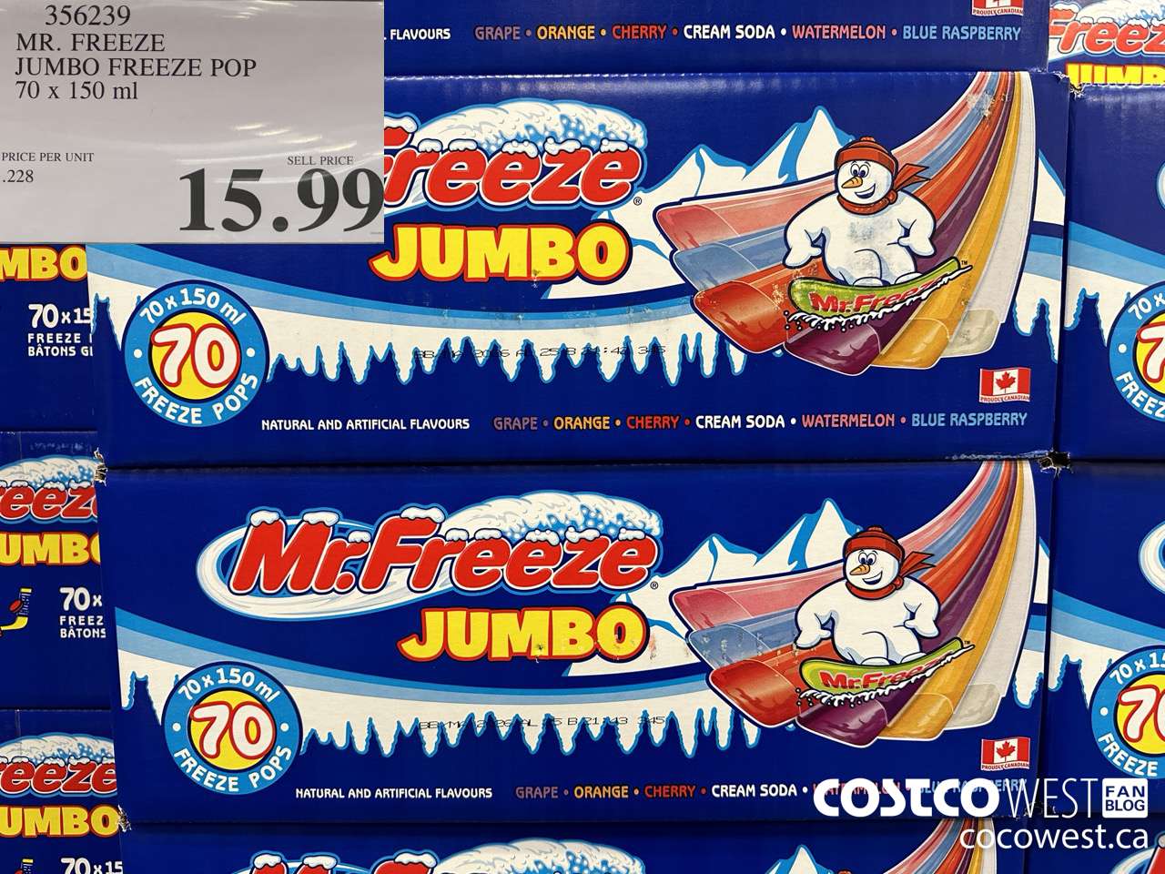 356239 MR. FREEZE JUMBO FREEZE POP 70 x 150 mL $15.99