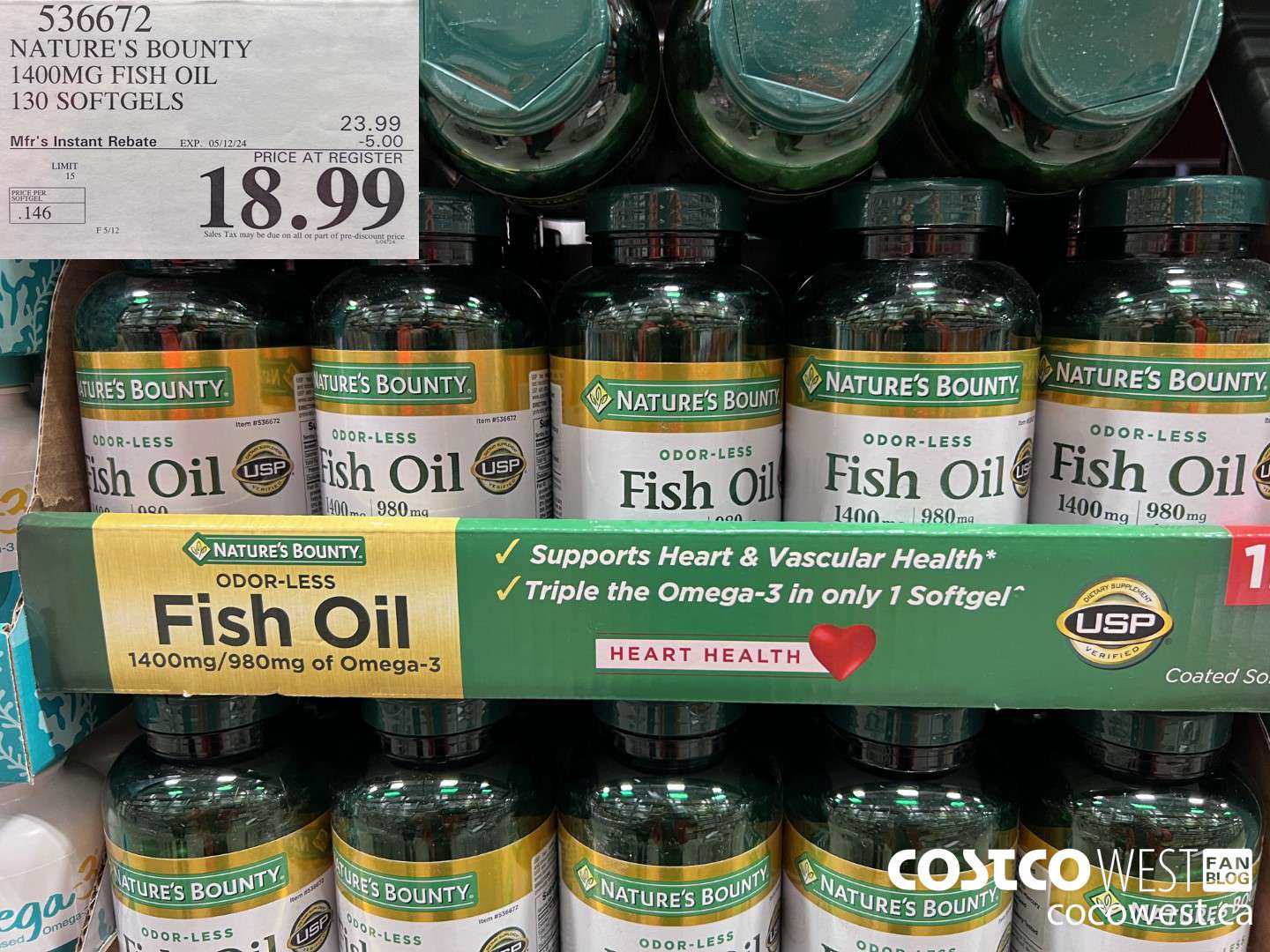 536672 NATURE'S BOUNTY 1400MG FISH OIL 130 SOFTGELS ($5.00 INSTANT SAVINGS EXPIRES ON 2024-05-12) $18.99