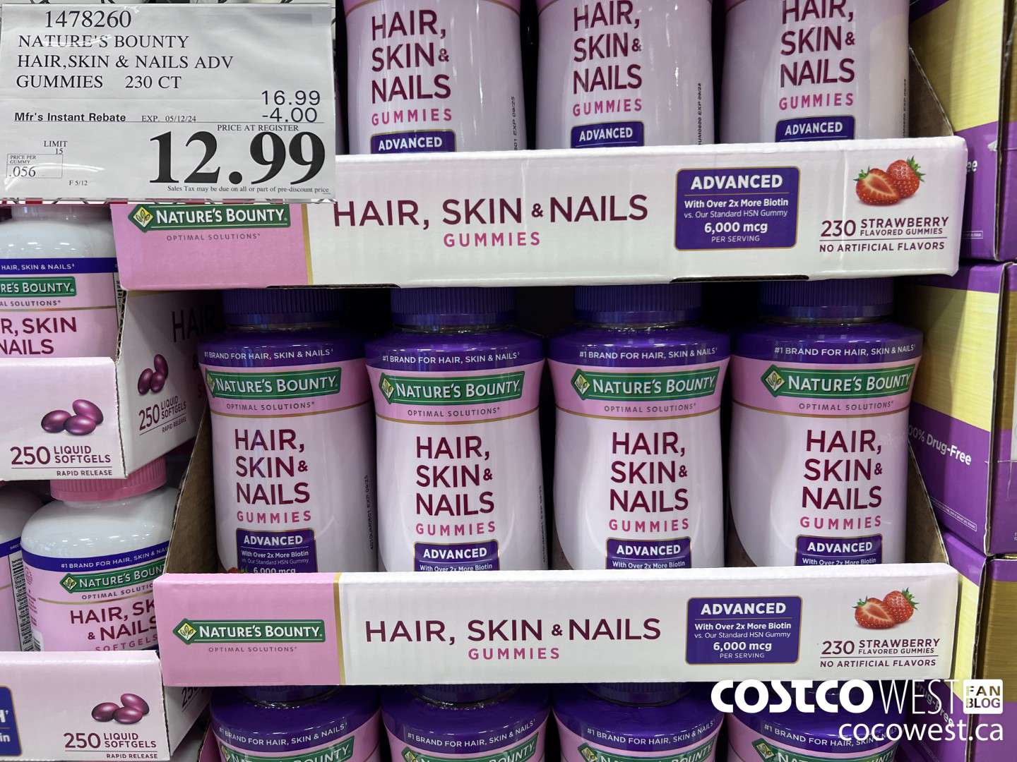 1478260 NATURE'S BOUNTY HAIR, SKIN & NAILS ADV GUMMIES 230 CT ($4.00 INSTANT SAVINGS EXPIRES ON 2024-05-12) $12.99