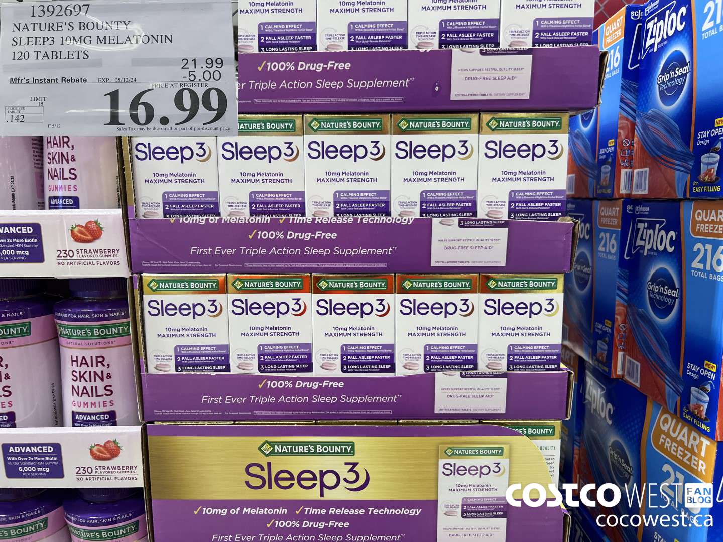 1392697 NATURE'S BOUNTY SLEEP3 10MG MELATONIN 120 TABLETS ($5.00 INSTANT SAVINGS EXPIRES ON 2024-05-12) $16.99