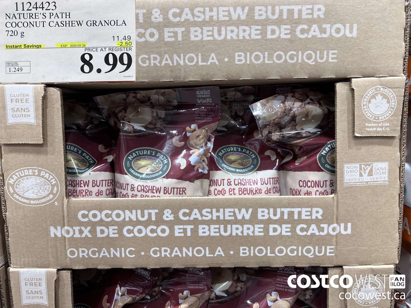 1124423 NATURE'S PATH COCONUT CASHEW GRANOLA 720 g ($2.50 INSTANT SAVINGS EXPIRES ON 2024-05-26) $8.99