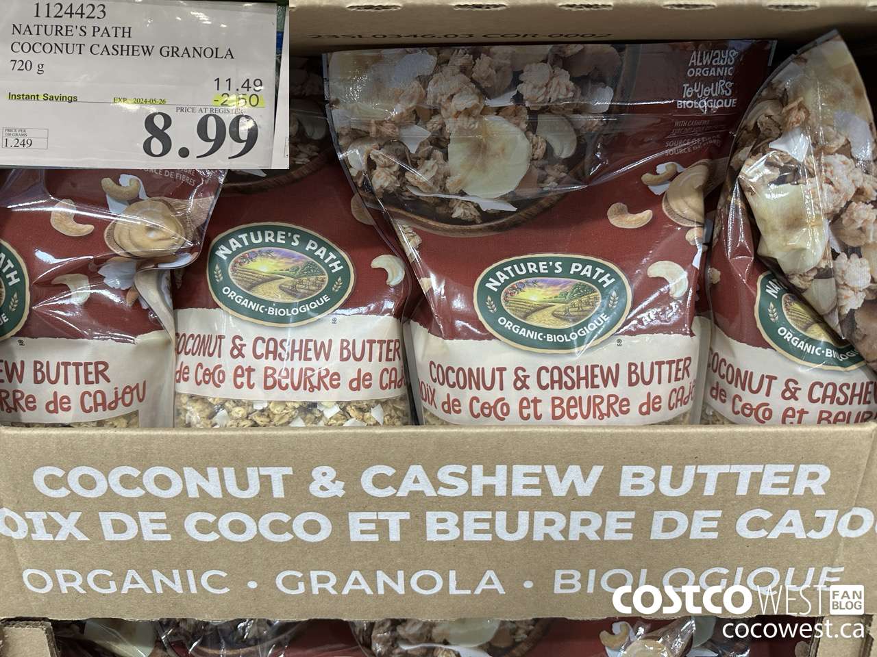 1124423 NATURE'S PATH COCONUT CASHEW GRANOLA 720 g  ($2.50 INSTANT SAVINGS EXPIRES ON 2024-05-26) $8.99