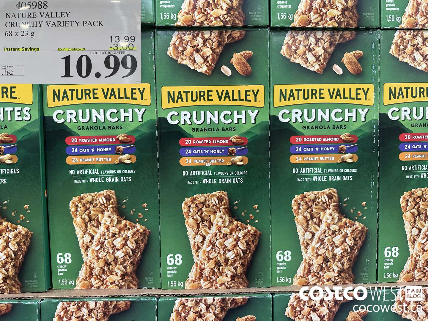 405988 NATURE VALLEY CRUNCHY VARIETY PACK OF 68 X 23 G ($3.00 INSTANT SAVINGS EXPIRES ON 2024-05-19) $10.99