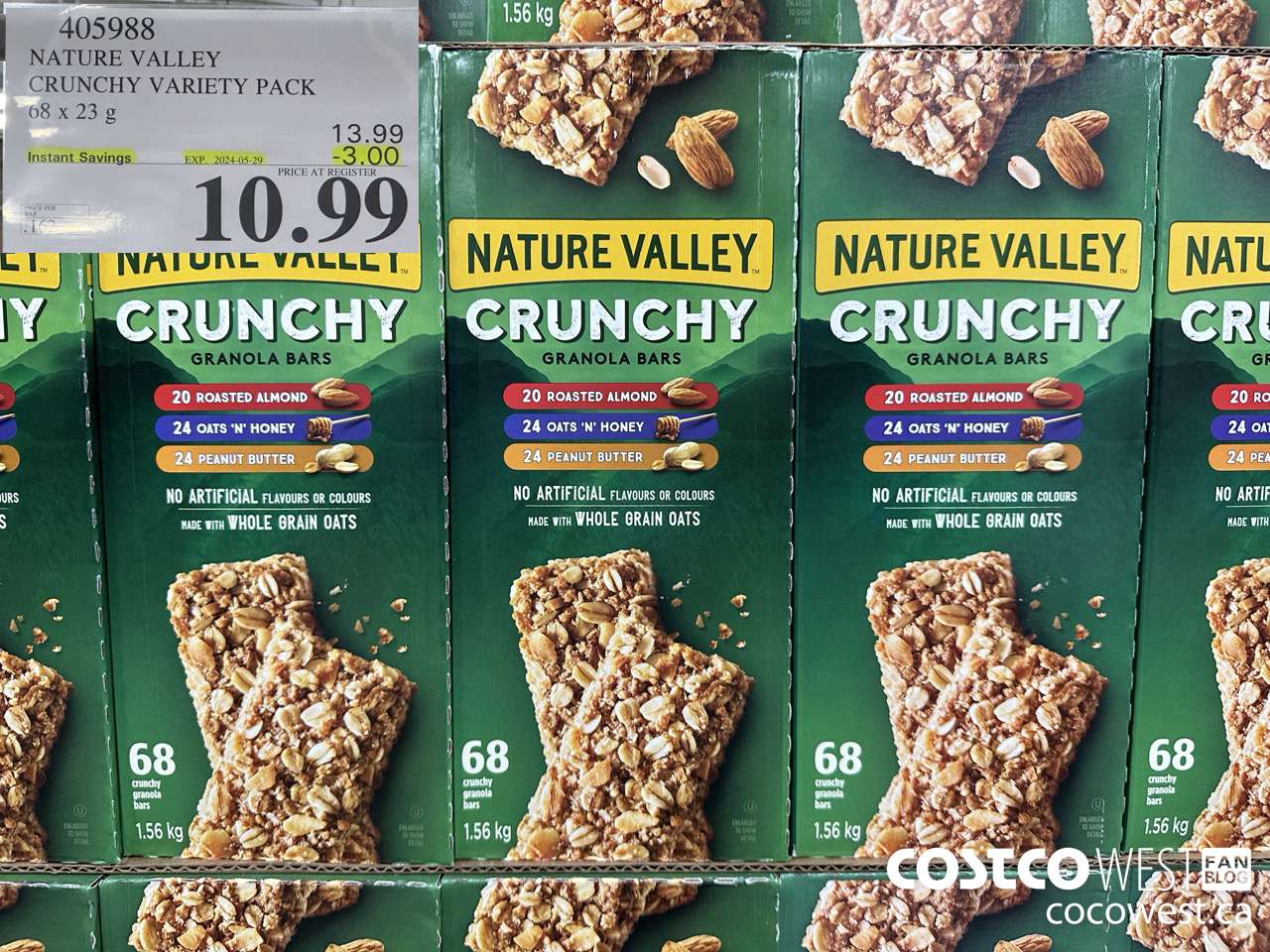 405988 NATURE VALLEY CRUNCHY VARIETY PACK OF 68 X 23 G ($3.00 INSTANT SAVINGS EXPIRES ON 2024-05-29) $10.99