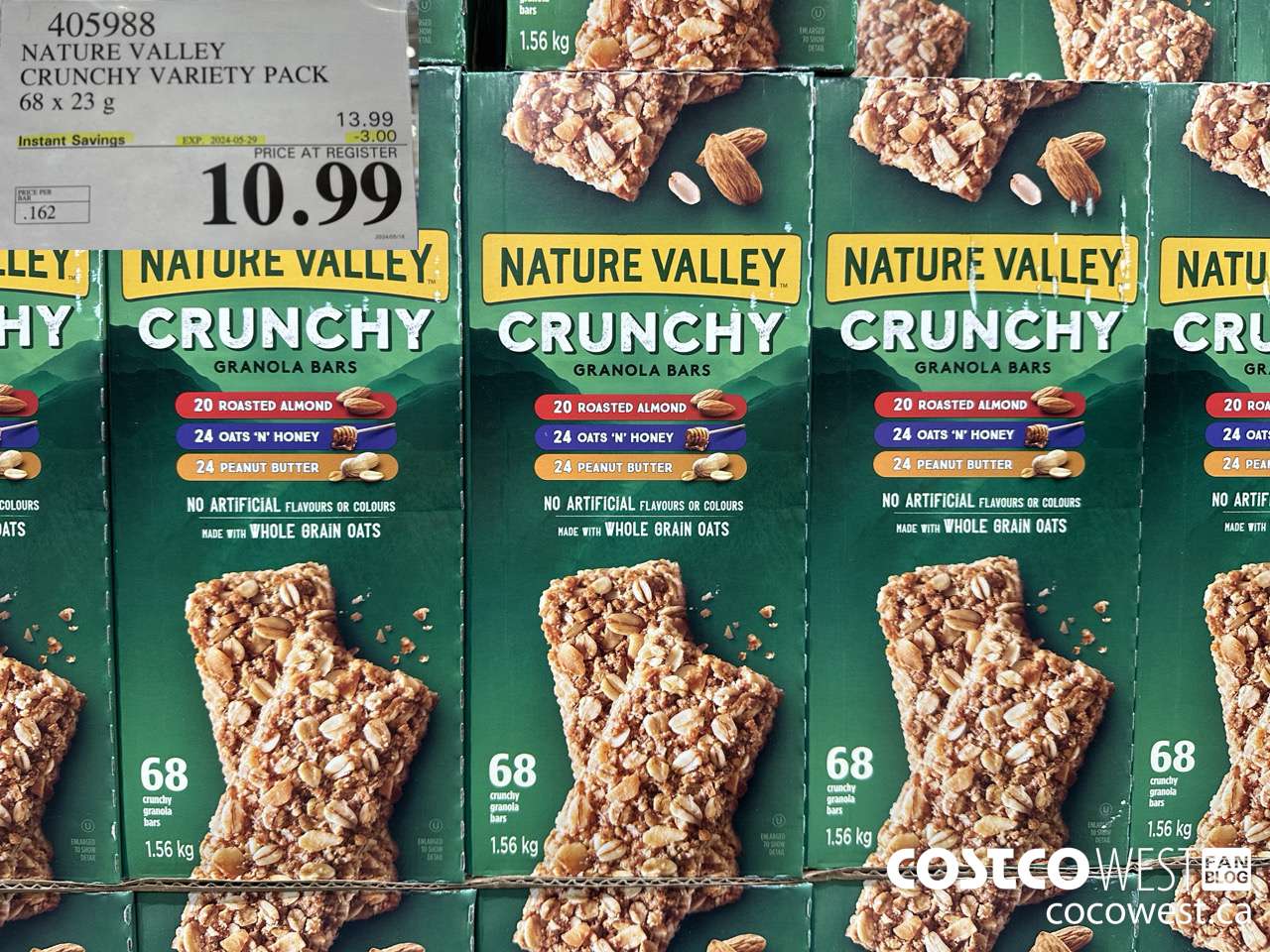 405988 NATURE VALLEY CRUNCHY VARIETY PACK OF 68 X 23 G ($3.00 INSTANT SAVINGS EXPIRES ON 2024-05-29) $10.99