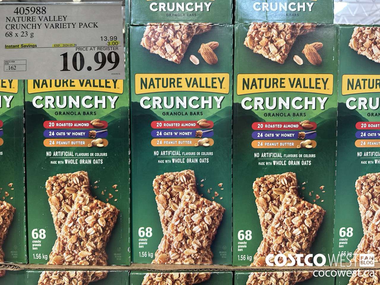 405988 NATURE VALLEY CRUNCHY VARIETY PACK OF 68 X 23 G ($3.00 INSTANT SAVINGS EXPIRES ON 2024-05-29) $10.99