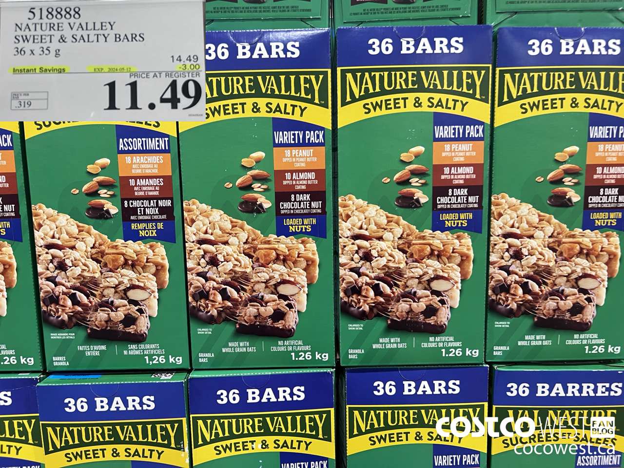 518888 NATURE VALLEY SWEET & SALTY BARS 36 X 35 G ($3.00 INSTANT SAVINGS EXPIRES ON 2024-05-12) $11.49