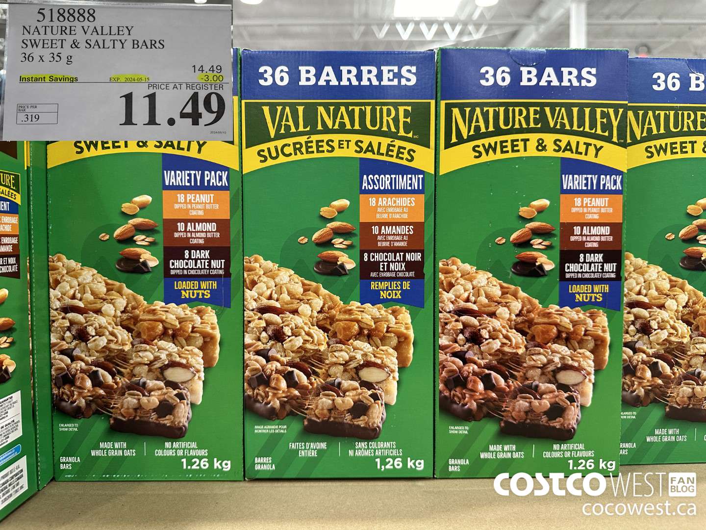 518888 NATURE VALLEY SWEET & SALTY BARS 36 X 35 G ($3.00 INSTANT SAVINGS EXPIRES ON 2024-05-15) $11.49