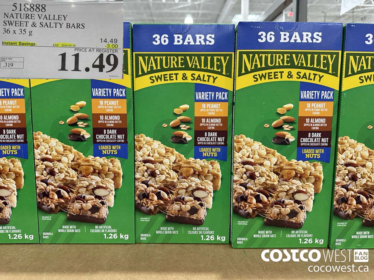 518888 NATURE VALLEY SWEET & SALTY BARS 36 X 35 G   ($3.00 INSTANT SAVINGS EXPIRES ON 2024-05-29) $11.49