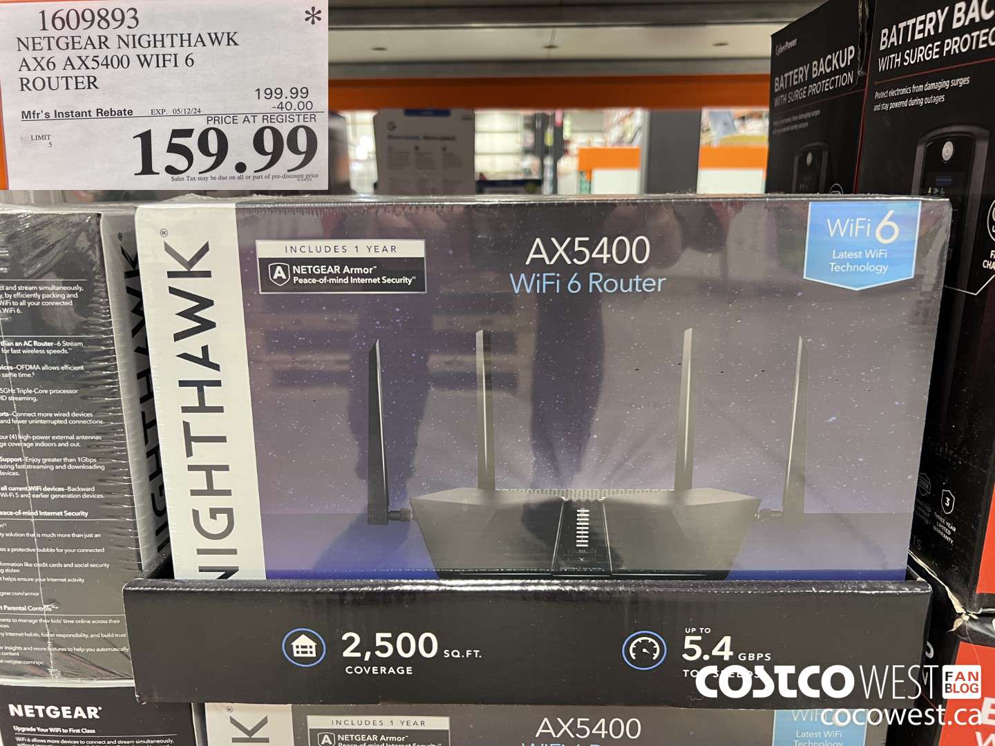 1609893 NETGEAR NIGHTHAWK AX6 AX5400 WIFI 6 ROUTER ($40.00 INSTANT SAVINGS EXPIRES ON 2024-05-12) $159.99