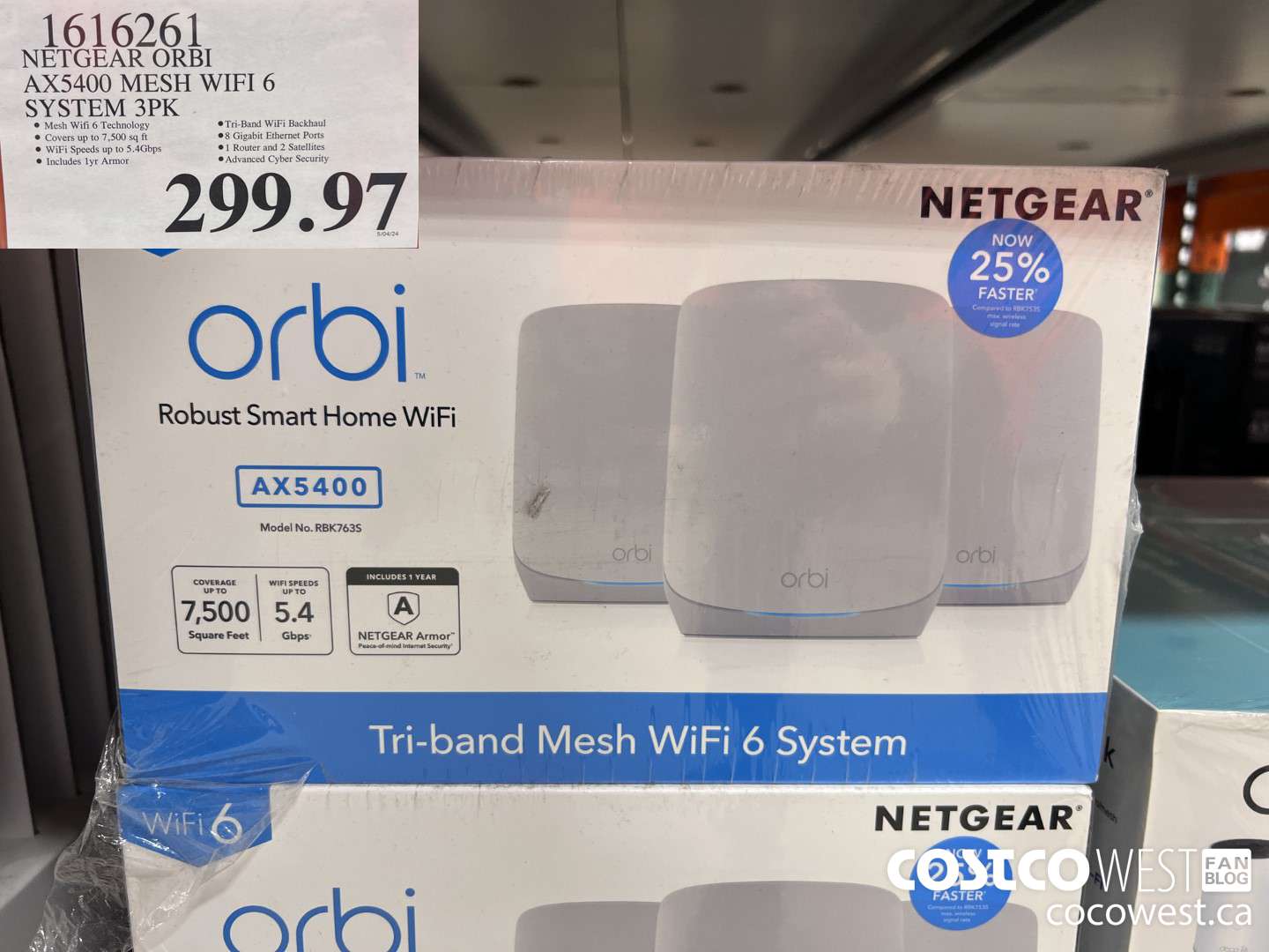 1616261 NETGEAR ORBI AX5400 MESH WIFI 6 SYSTEM 3PK $299.97