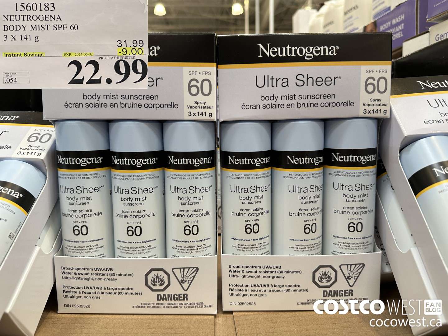 1560183 NEUTROGENA BODY MIST SPF 60 3 X 141G ($9.00 INSTANT SAVINGS EXPIRES ON 2024-06-02) $22.99