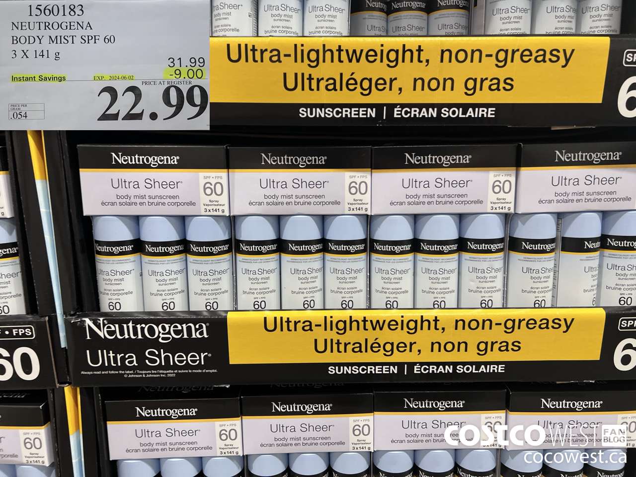 1560183 NEUTROGENA BODY MIST SPF 60 3 X 141G ($9.00 INSTANT SAVINGS EXPIRES ON 2024-06-02) $22.99