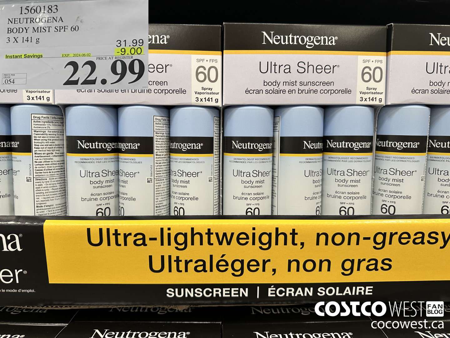 1560183 NEUTROGENA BODY MIST SPF 60 3 X 141G ($9.00 INSTANT SAVINGS EXPIRES ON 2024-06-02) $22.99
