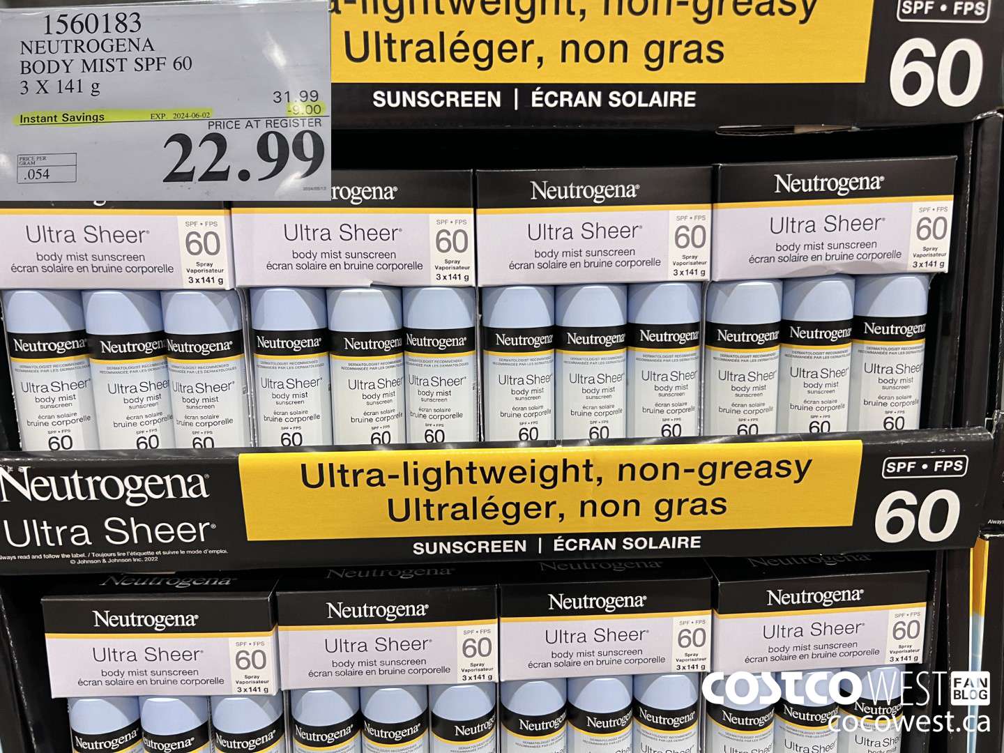 1560183 NEUTROGENA BODY MIST SPF 60 3 X 141G ($9.00 INSTANT SAVINGS EXPIRES ON 2024-06-02) $22.99