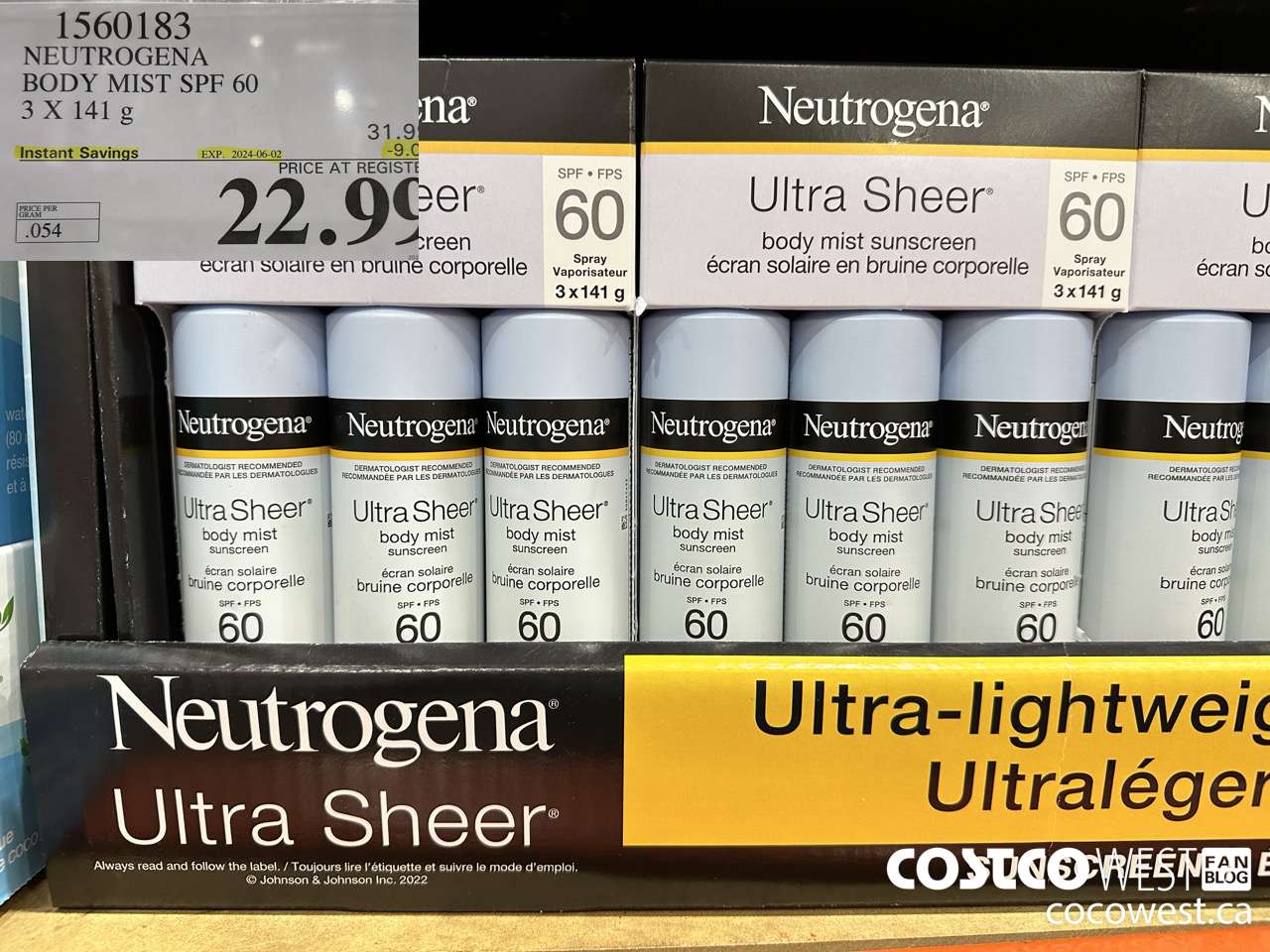 1560183 NEUTROGENA BODY MIST SPF 60 3 X 141G ($9.00 INSTANT SAVINGS EXPIRES ON 2024-06-02) $22.99