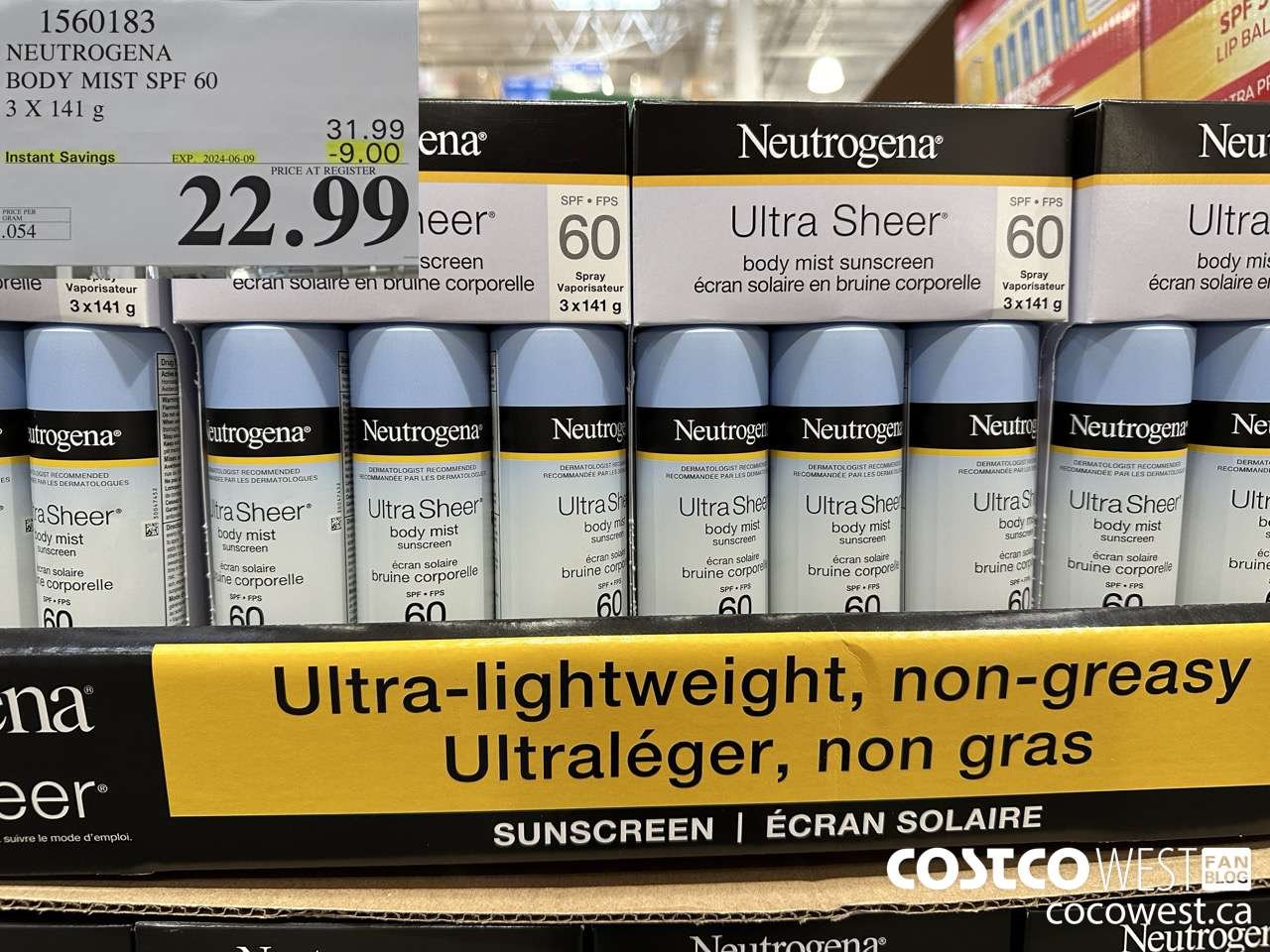 1560183 NEUTROGENA BODY MIST SPF 60 3 X 141G ($9.00 INSTANT SAVINGS EXPIRES ON 2024-06-09) $22.99