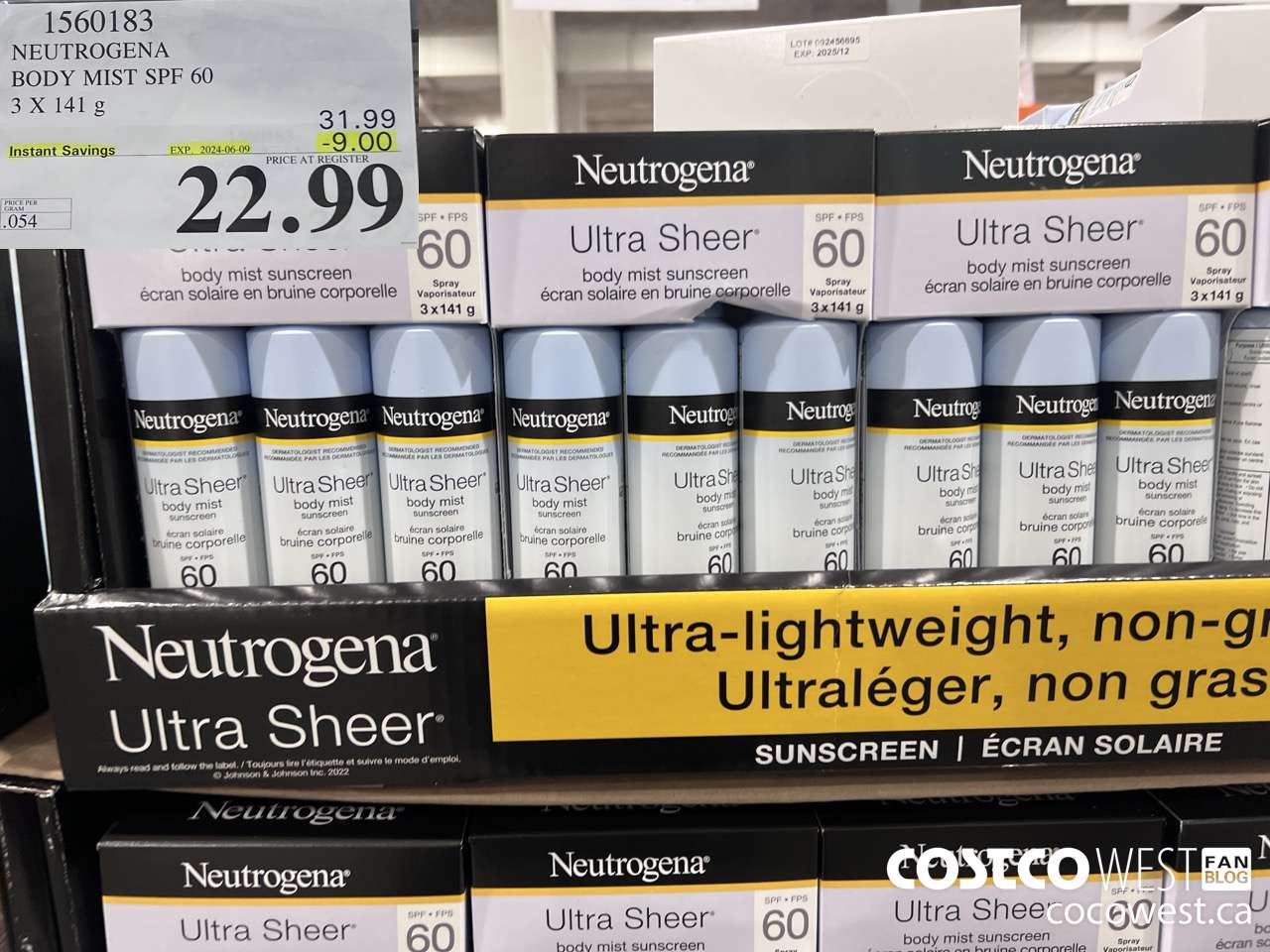 1560183 NEUTROGENA BODY MIST SPF 60 3 X 141G ($9.00 INSTANT SAVINGS EXPIRES ON 2024-06-09) $22.99