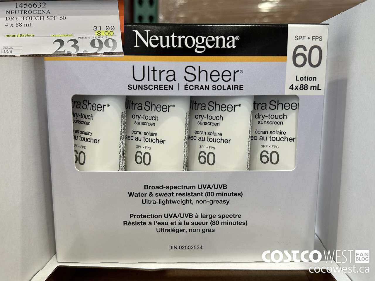 1456632 NEUTROGENA DRY-TOUCH SPF 60 4 X 88 ML ($8.00 INSTANT SAVINGS EXPIRES ON 2024-06-09) $23.99
