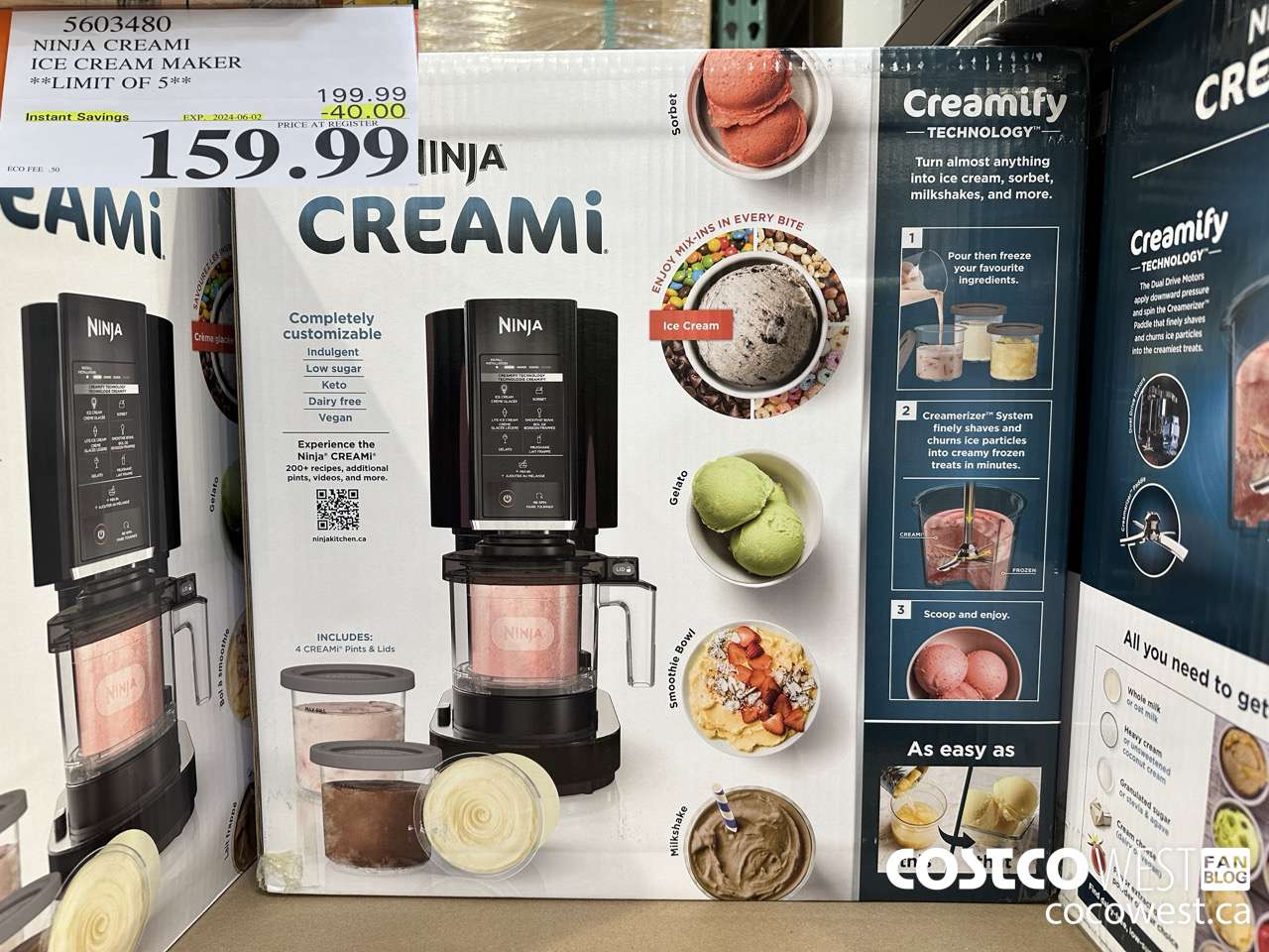5603480 NINJA CREAMI ICE CREAM MAKER ($40.00 INSTANT SAVINGS EXPIRES ON 2024-06-02) $159.99