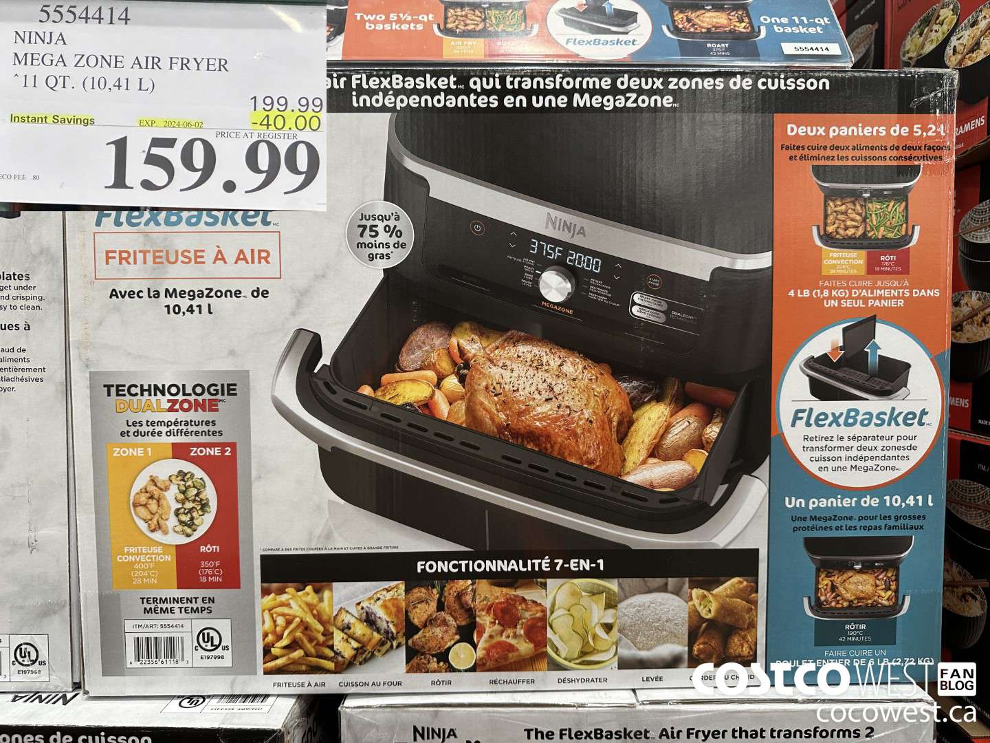 5554414 NINJA MEGA ZONE AIR FRYER 11 QT. (10,41 L) ($40.00 INSTANT SAVINGS EXPIRES ON 2024-06-02) $159.99