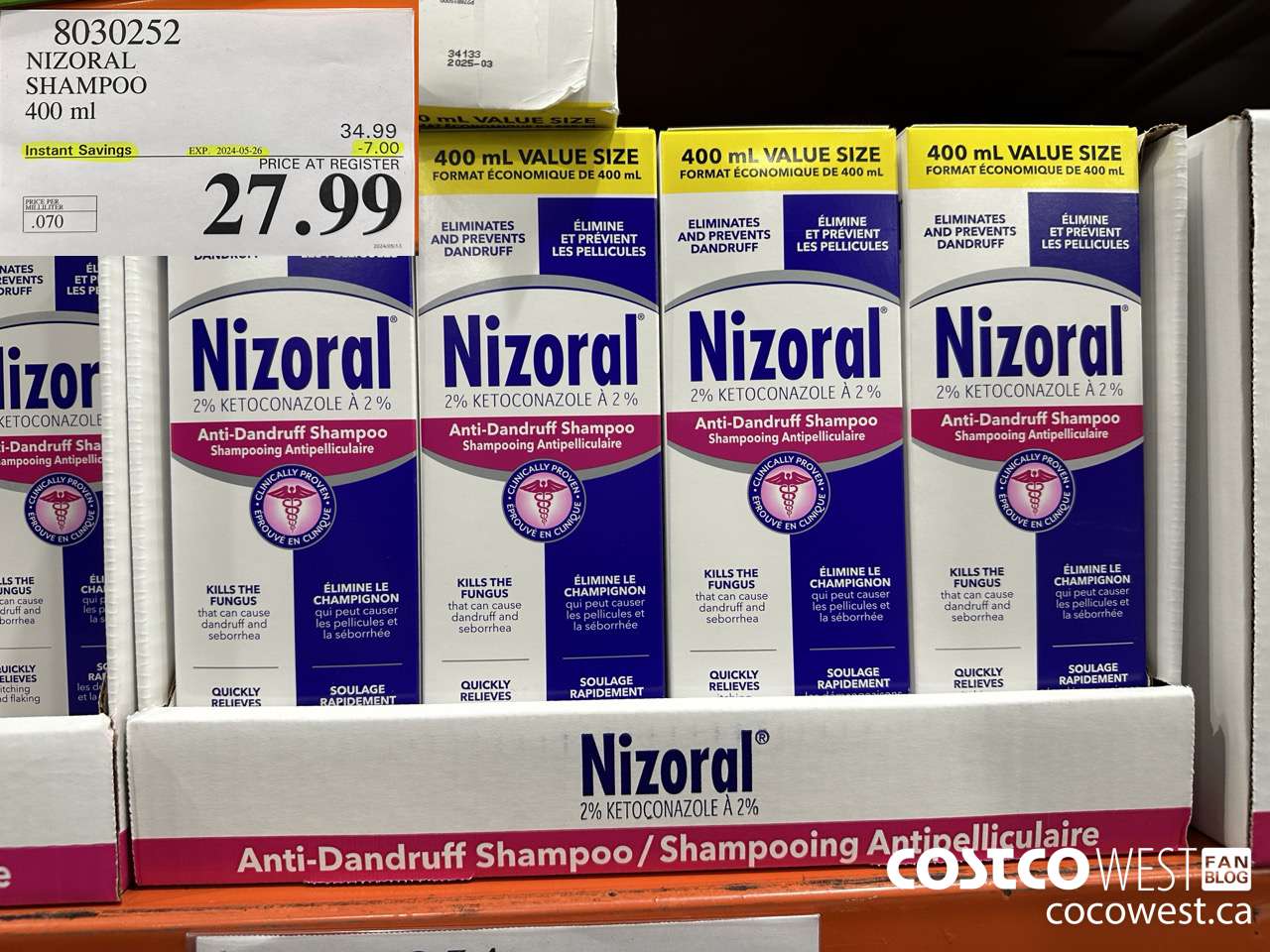 8030252 NIZORAL SHAMPOO 400ML ($7.00 INSTANT SAVINGS EXPIRES ON 2024-05-26) $27.99