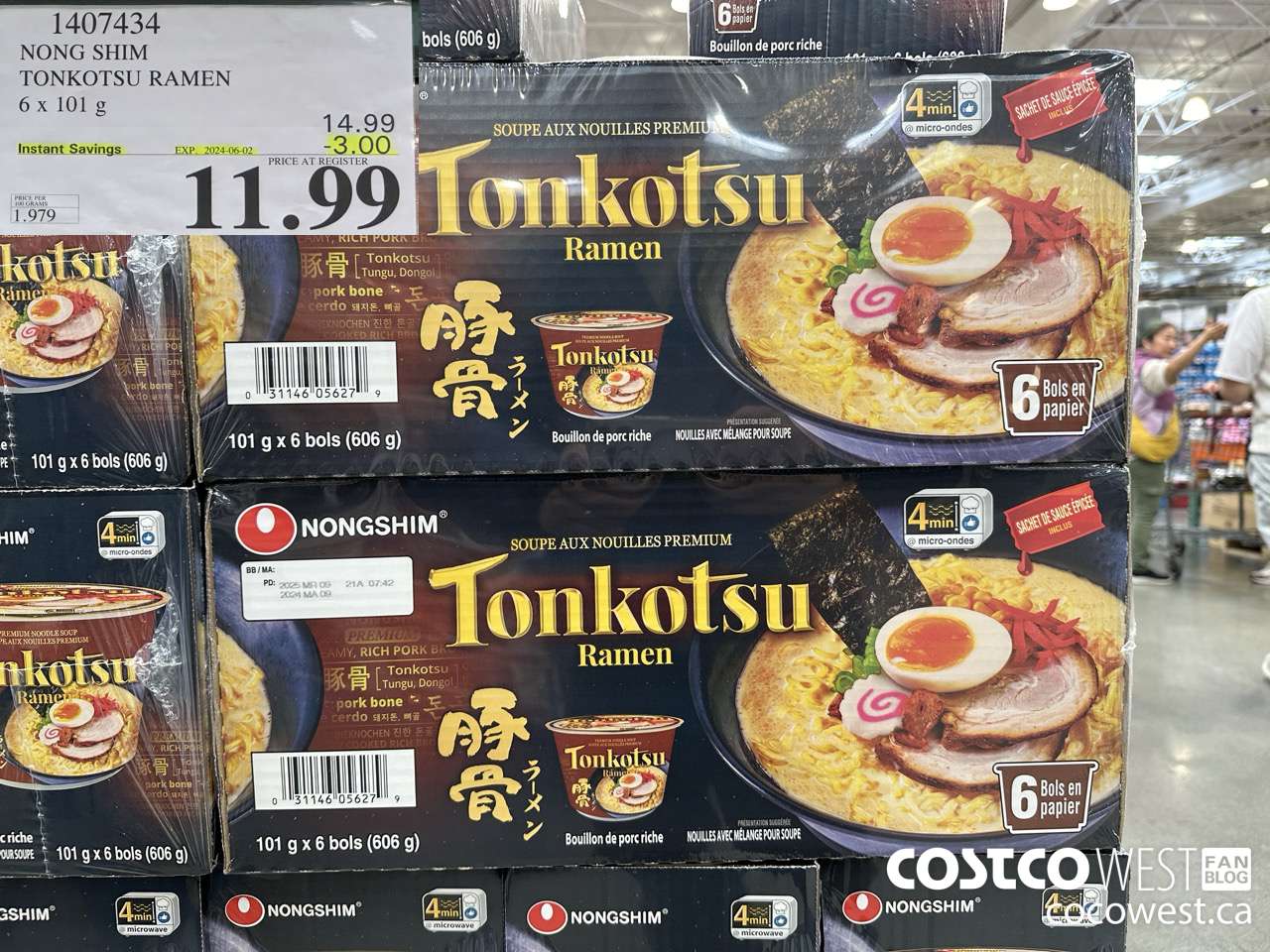 1407434 NONG SHIM TONKOTSU RAMEN 6 x 101 g ($3.00 INSTANT SAVINGS EXPIRES ON 2024-06-02) $11.99