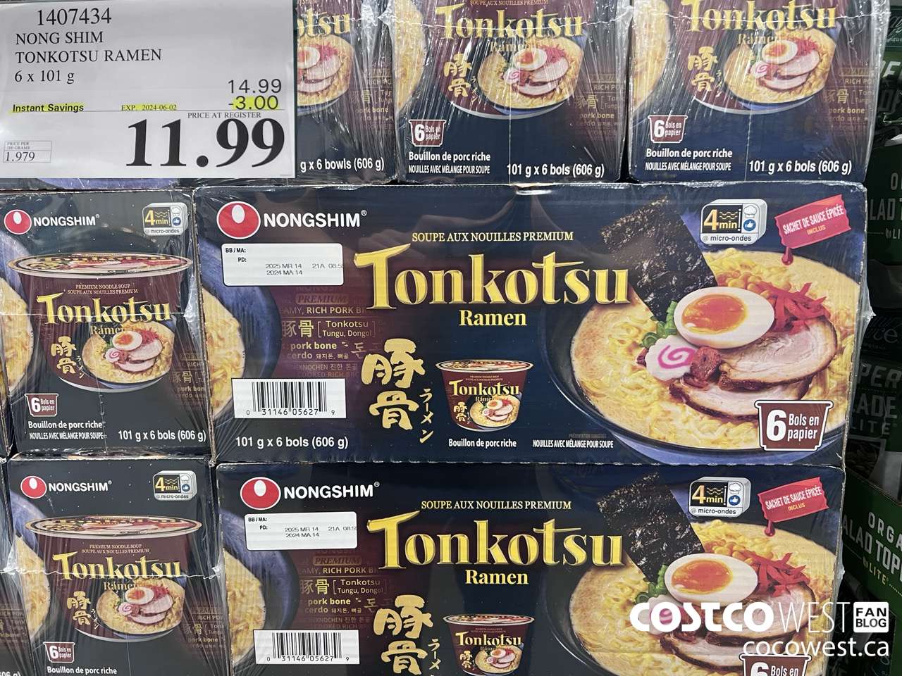 1407434 NONG SHIM TONKOTSU RAMEN 6 x 101 g ($3.00 INSTANT SAVINGS EXPIRES ON 2024-06-02) $11.99