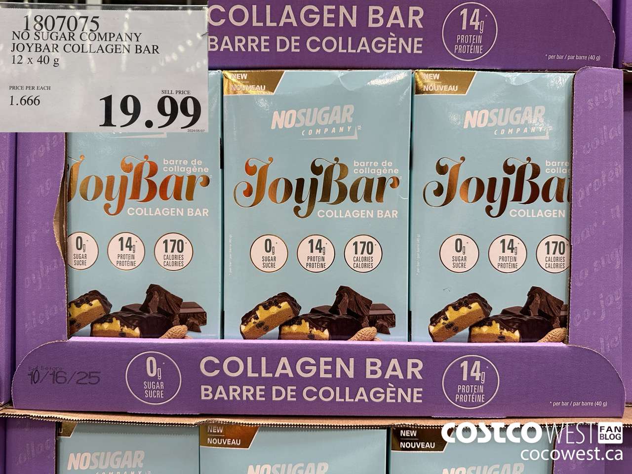1807075 NO SUGAR COMPANY JOYBAR COLLAGEN BAR 12 x 40 g $19.99