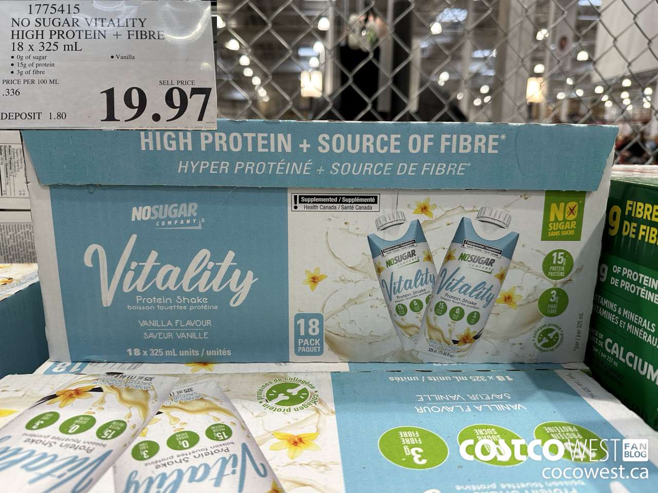 1775415 NO SUGAR VITALITY HIGH PROTEIN + FIBRE 18 x 325 mL $19.97