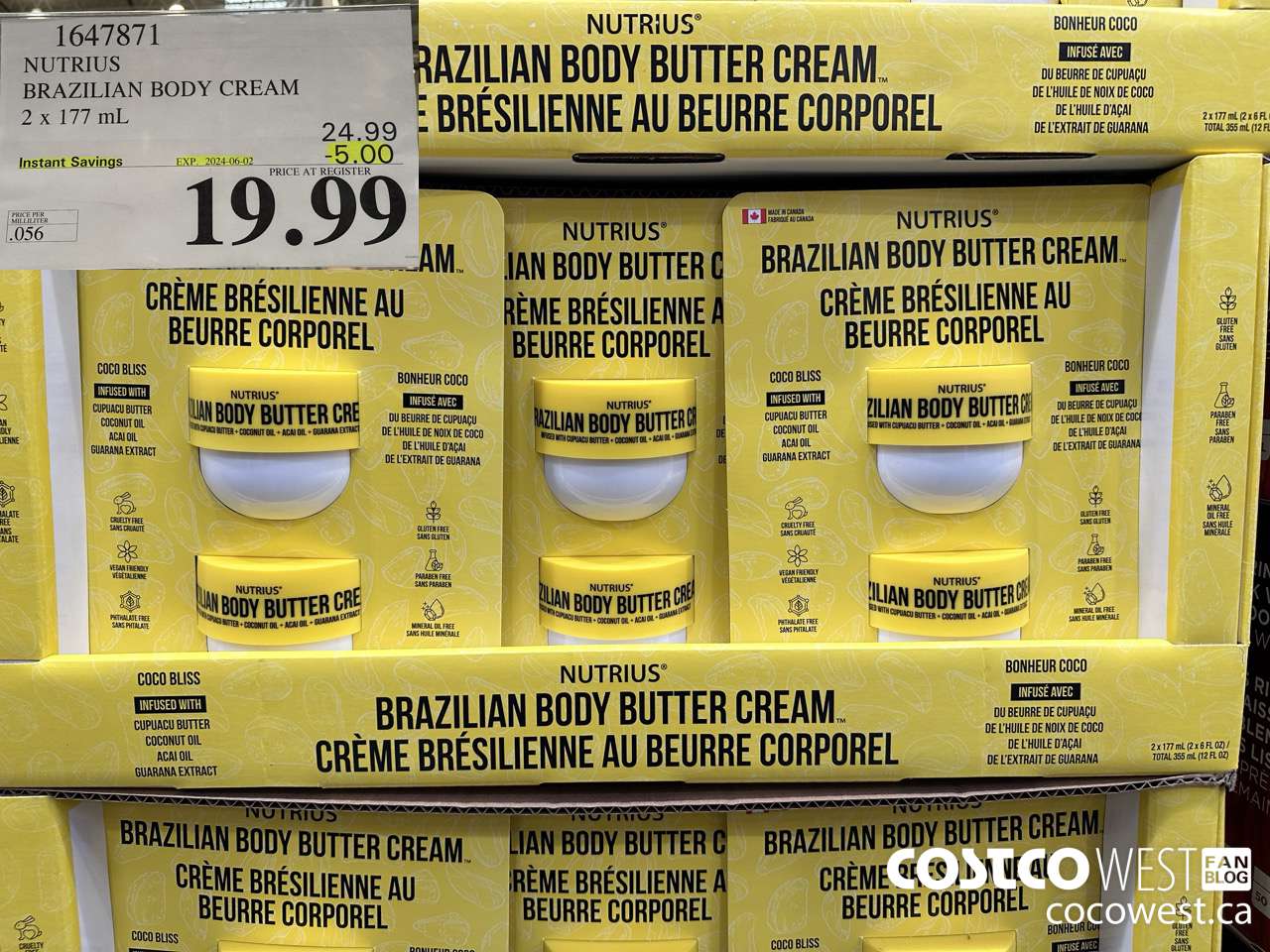 1647871 NUTRIUS BRAZILIAN BODY CREAM 2 X 177 ML ($5.00 INSTANT SAVINGS EXPIRES ON 2024-06-02) $19.99