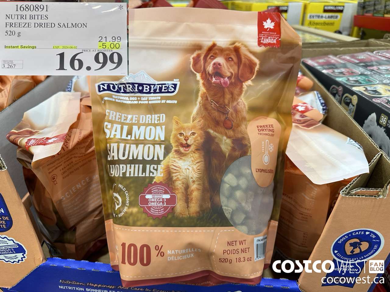 1680891 NUTRI BITES FREEZE DRIED SALMON 520G ($5.00 INSTANT SAVINGS EXPIRES ON 2024-02-25) $16.99