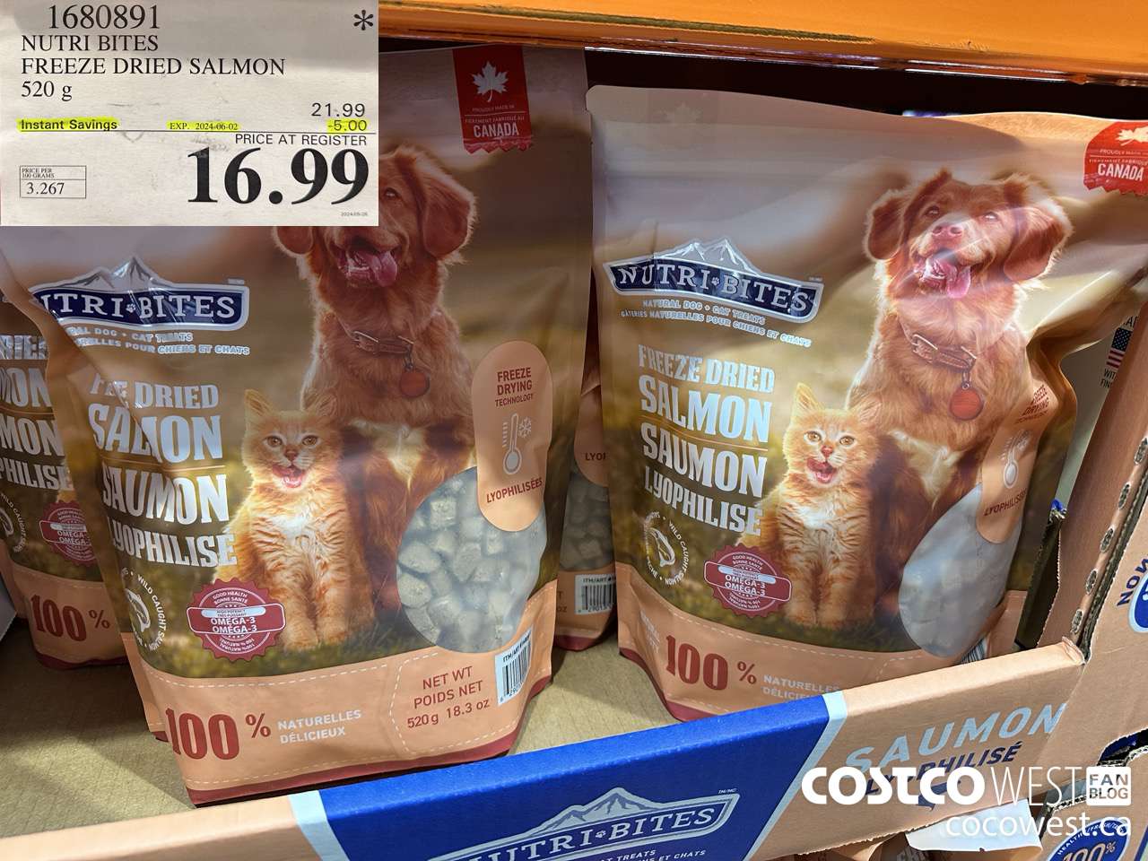 1680891 NUTRI BITES FREEZE DRIED SALMON 520G ($5.00 INSTANT SAVINGS EXPIRES ON 2024-06-02) $16.99