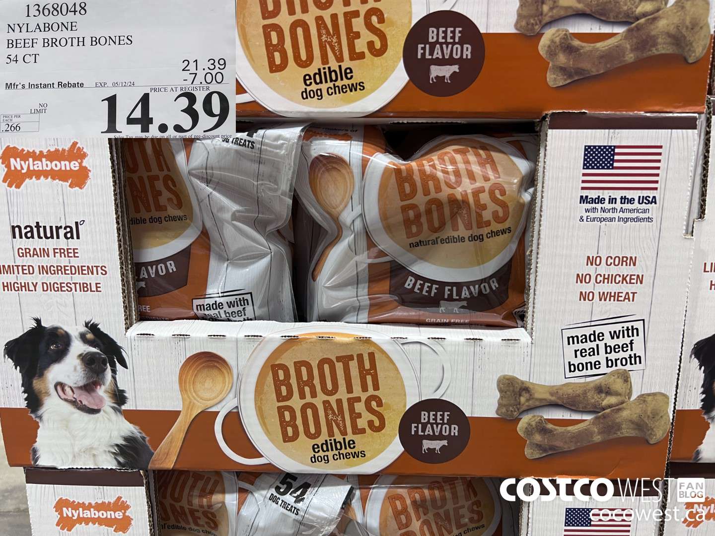 1368048 NYLABONE BEEF BROTH BONES 54 CT ($7.00 INSTANT SAVINGS EXPIRES ON 2024-05-12) $14.39