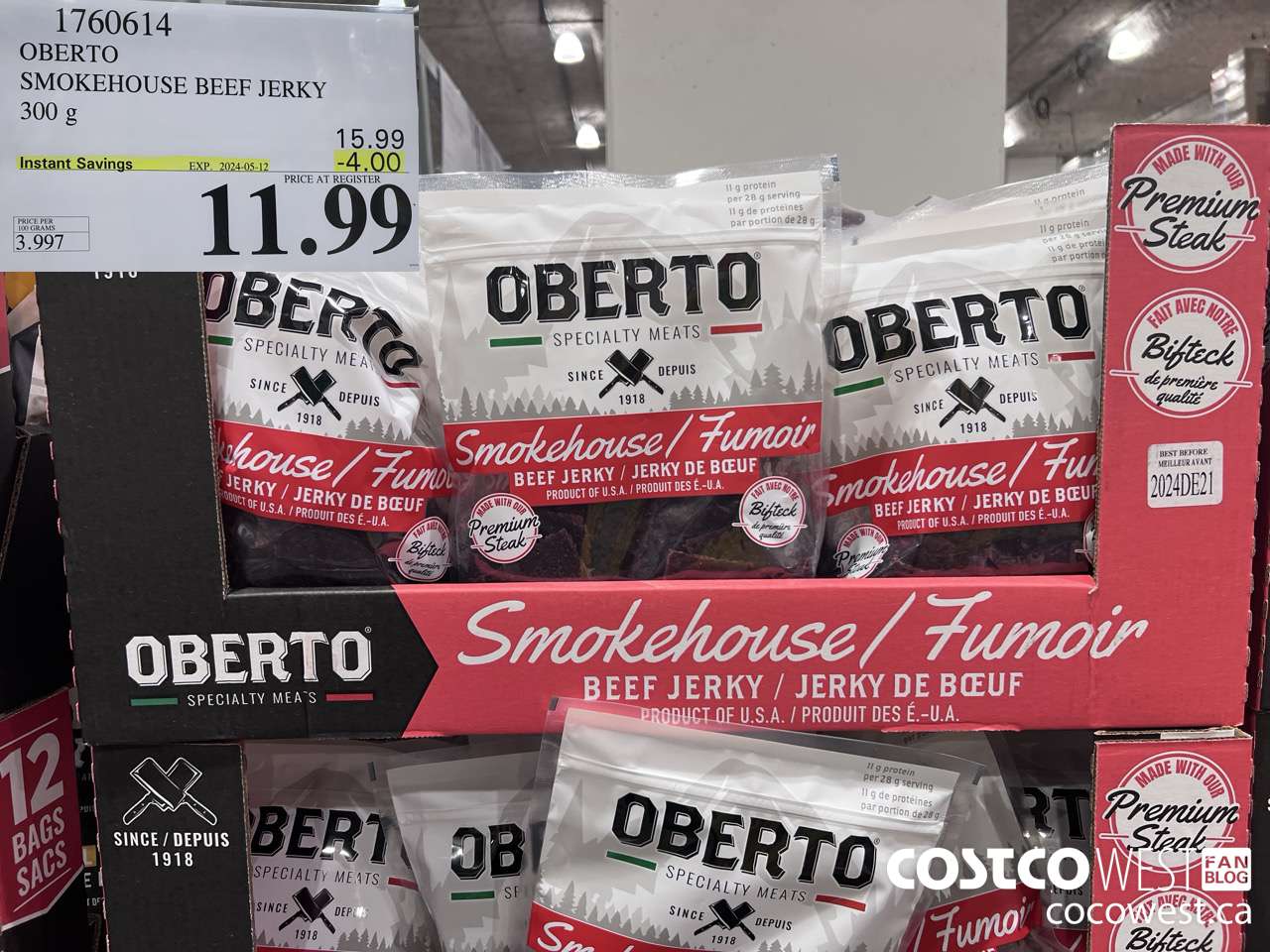 1760614 OBERTO SMOKEHOUSE BEEF JERKY 300G ($4.00 INSTANT SAVINGS EXPIRES ON 2024-05-12) $11.99